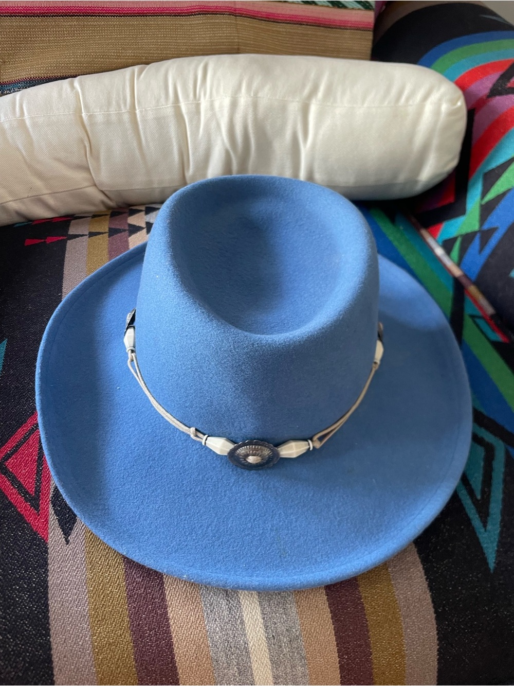Scala Blue Felt Western Hat with Beaded Concho Band Vintage Medium